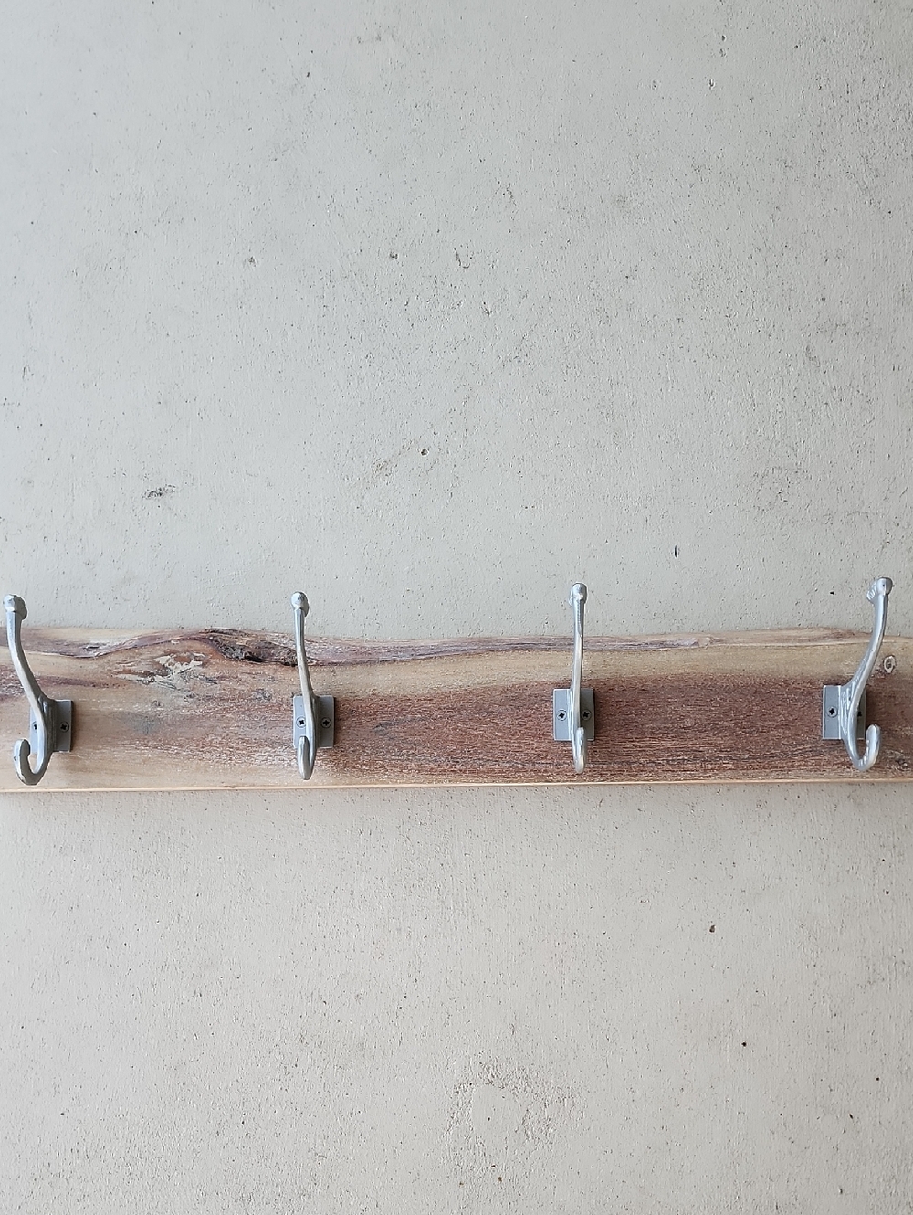 Wooden Wall Coat Rack with Silver Hooks - Neutral Brown